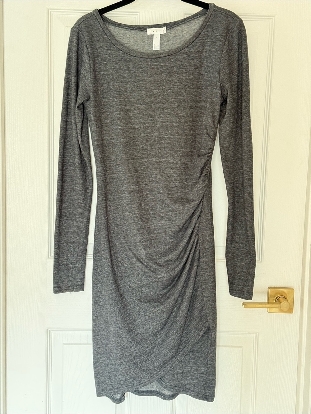 Leith Charcoal Long-Sleeve Ruched Sheath Dress, Size Small